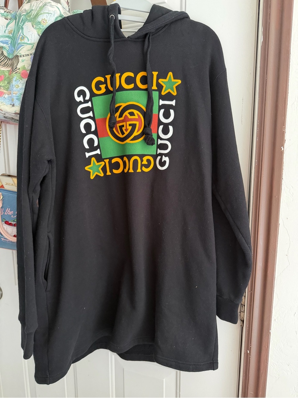 Gucci Black Hoodie with Green Red and Yellow Logo
